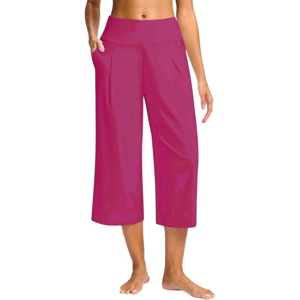 Women's Wide Leg Pants Elastic High Waist Drawstring Pants Flowy Summer Beach Palazzo Pants Casual Trousers