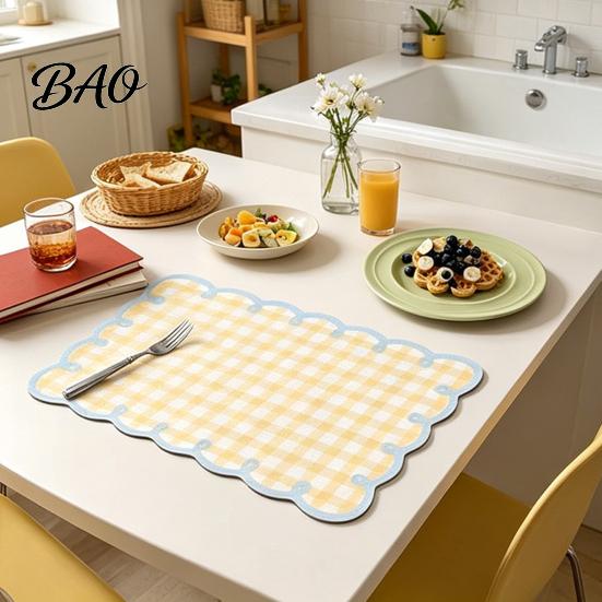 Water Absorbent Dry Mat Diatomite Plaid Placemat with Wavy Edge, Heat Resistant Non-slip Table Mat, Quick Drying for Kitchen Counter
