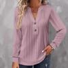 European & American Autumn/Winter Women's Long-Sleeve V-Neck Button T-Shirt 2024