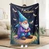 1pc Cozy Gnome & Fairy Magical Forest Fleece Blanket - Soft Polyester All-Season Bedspread with Glowing Fairy Lights & Joll