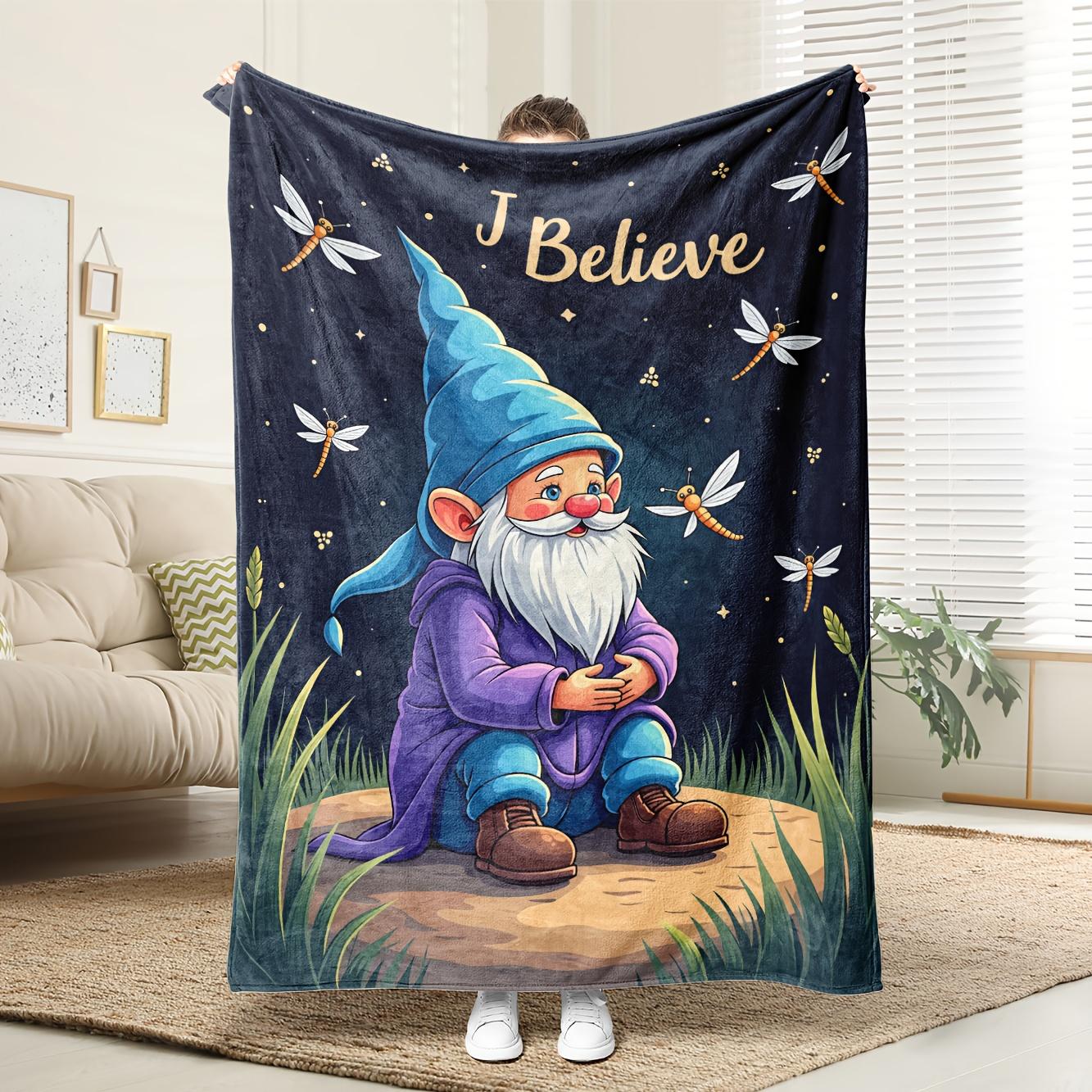 

1pc Cozy Gnome & Fairy Magical Forest Fleece Blanket - Soft Polyester All-Season Bedspread with Glowing Fairy Lights & Joll 75x90cm