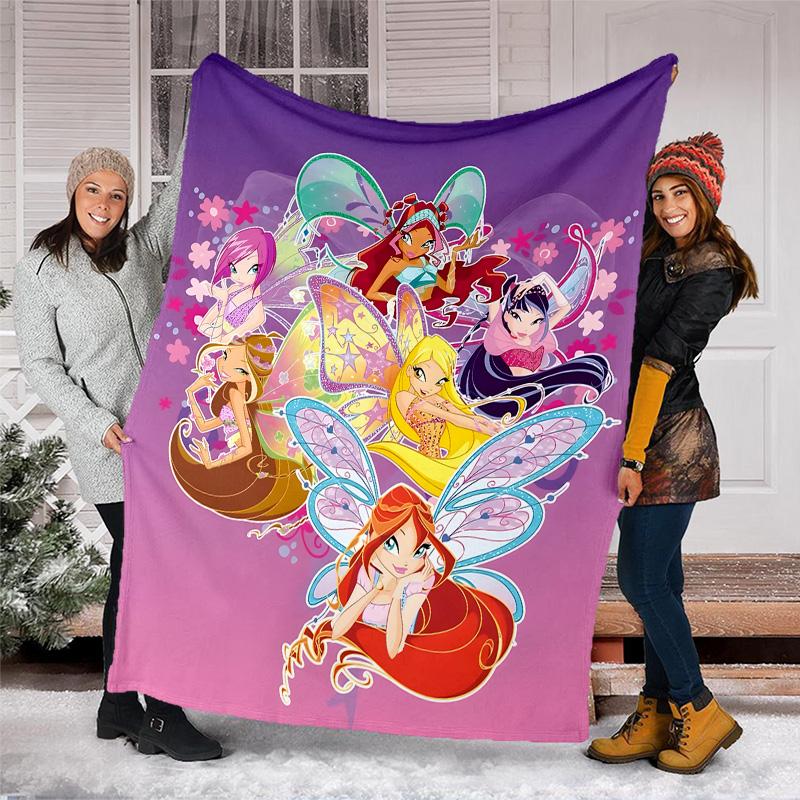 1pc W-Winx Club Theme Blanket - Digital Print, Polyester, Cozy for All Seasons, Perfect for Outdoor, and Travel
