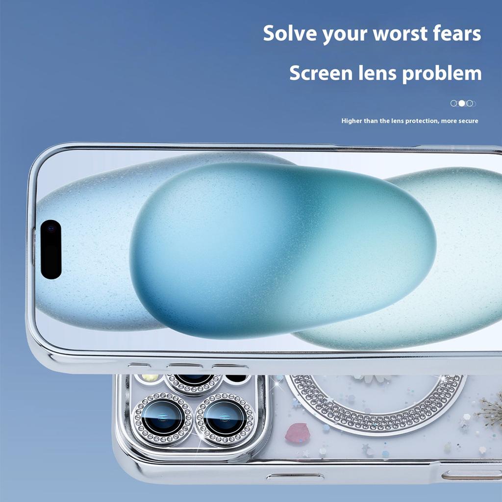 For iPhone 16 Pro Max Magnetic Case PC+TPU Epoxy Real Dried Flower Phone Cover