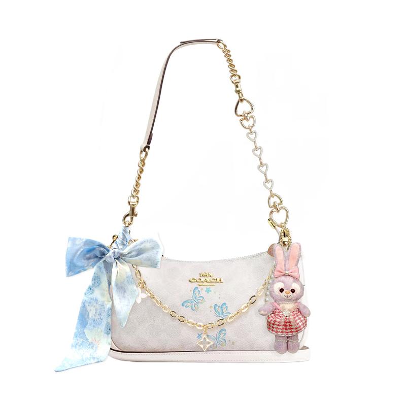 

COACH shoulder bag [Customized bag] Teri 25 brand micro-label detachable strap bow silk scarf extension chain printed Shuiyunjian basic model білий