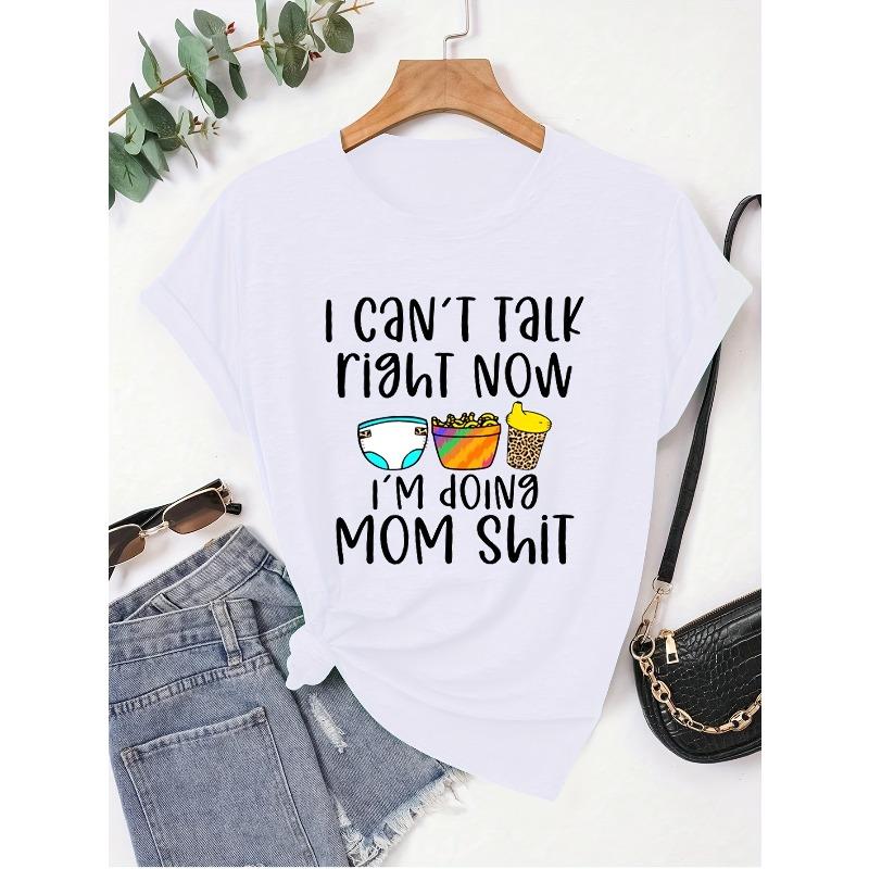 

Women I Can t Talk Right Now Print T-Shirt Casual Short Sleeve Top S белый