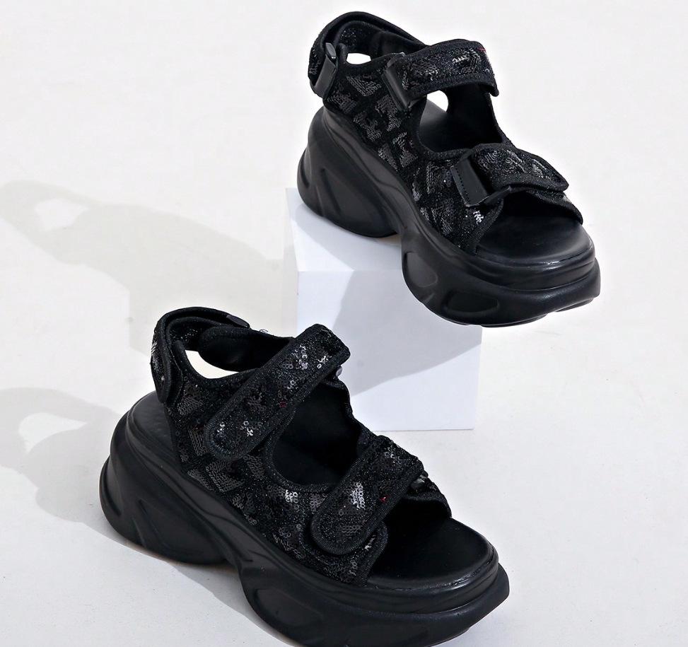 New casual sandals muffin Velcro large size foreign trade platform sandals denim women's shoes