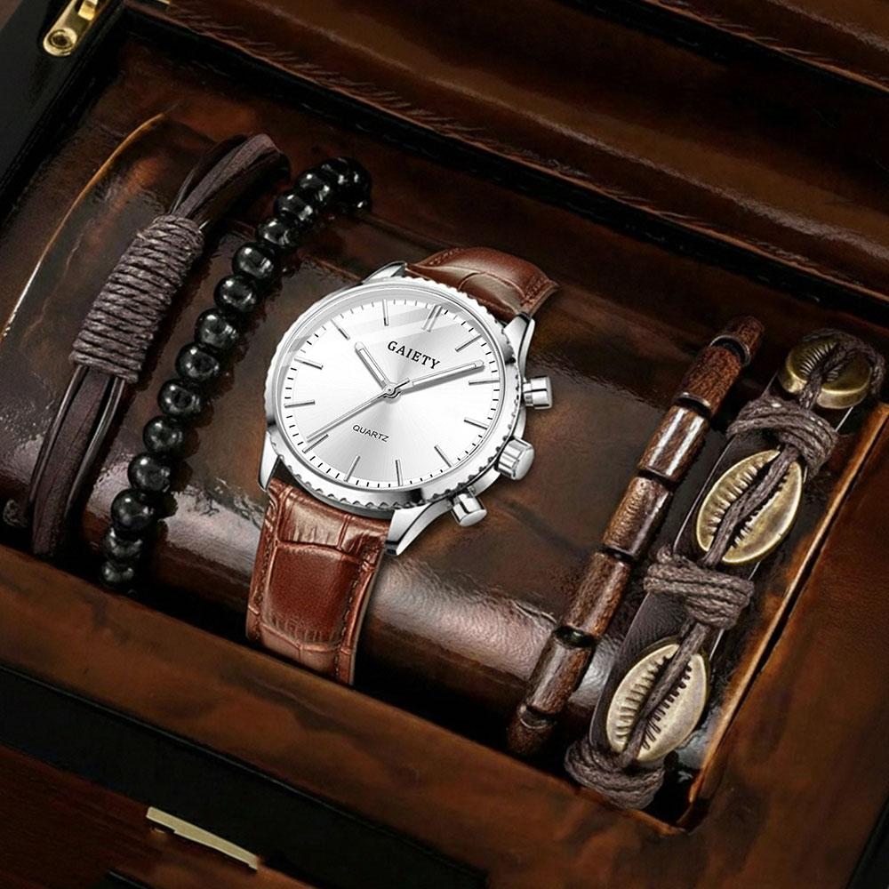 

5PCS/Set Men s Quartz Wrist Watch PU Leather Minimalist Luxury Vintage Elegant Jewelry Y2K Party Vacation Holiday Festival Gift