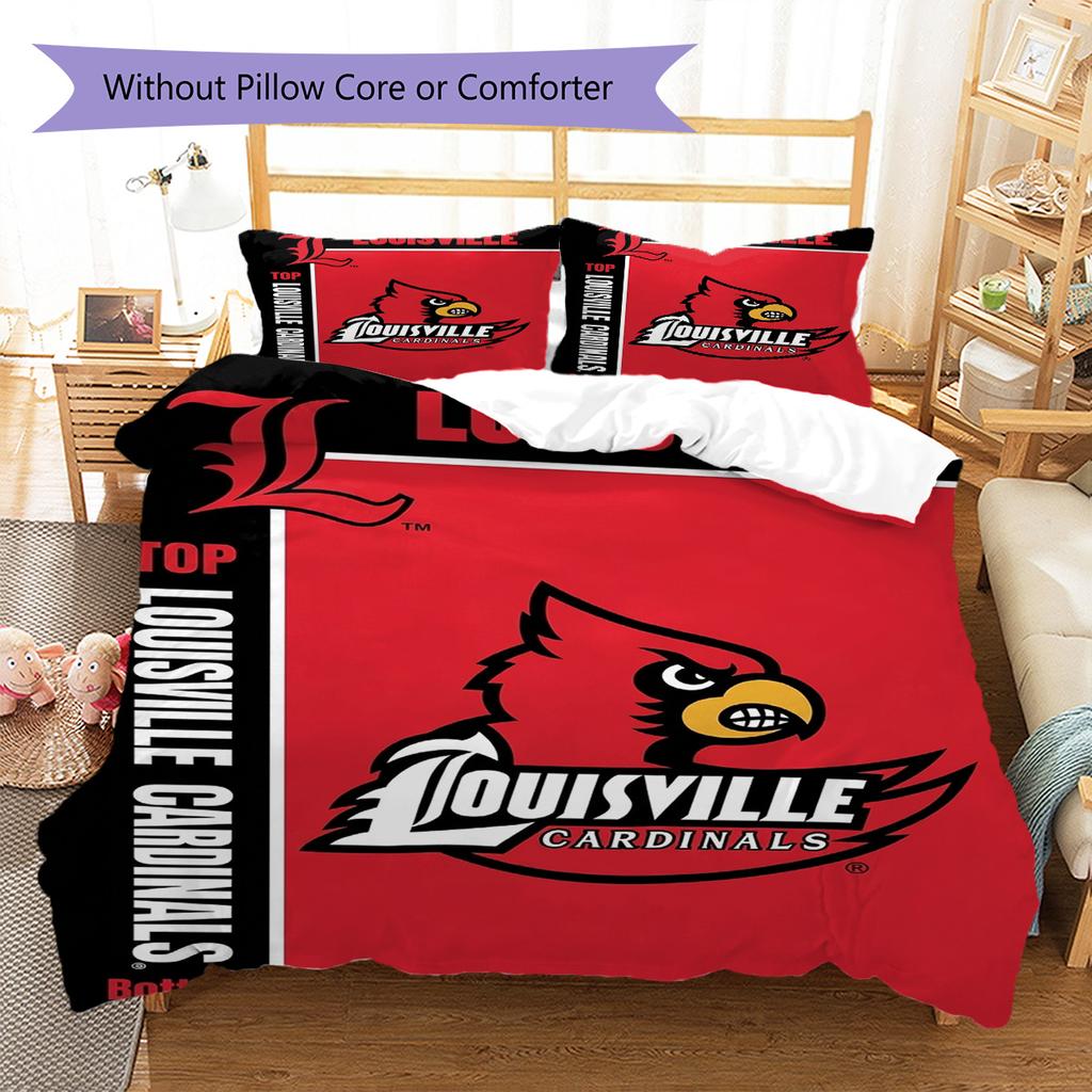 Louisville Cardinals Pattern Bedding Set Quilt Cover Pillowcase Home Decor Gift (1 * Duvet Cover + 2 * Pillowcase, Without Core)