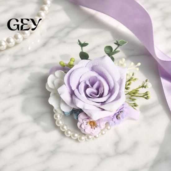 Durable Suit Pin Purple Wedding Boutonniere, Artificial Silk Flower Lapel for High-end Brooch Groom Bride Parents, Romantic Wrist Corsage Bridal Party