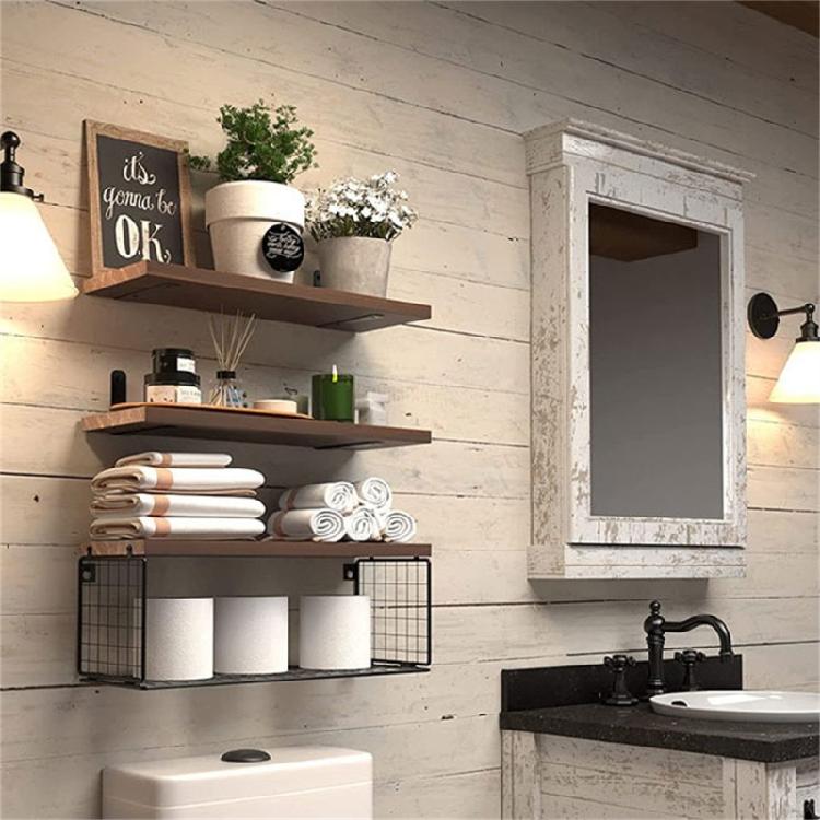 Stylish Bathroom Storage Shelf Wood Floating Storage Solution Portable Wall Mounted Over Toilet for Daily Use