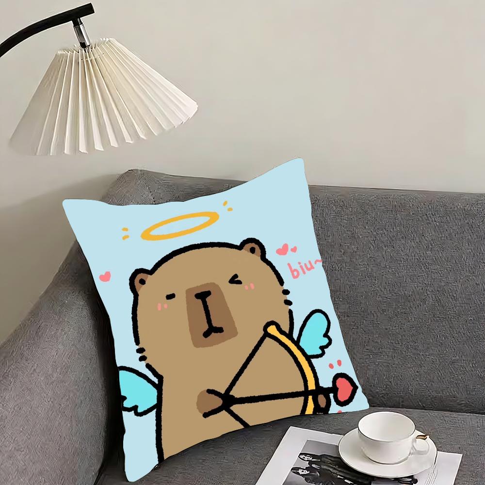 Capybara Cartoon Cute Cushion Cover Reversible Plush Pillow Cover – For Car, Sofa, Bedroom, Perfect As a Gift.