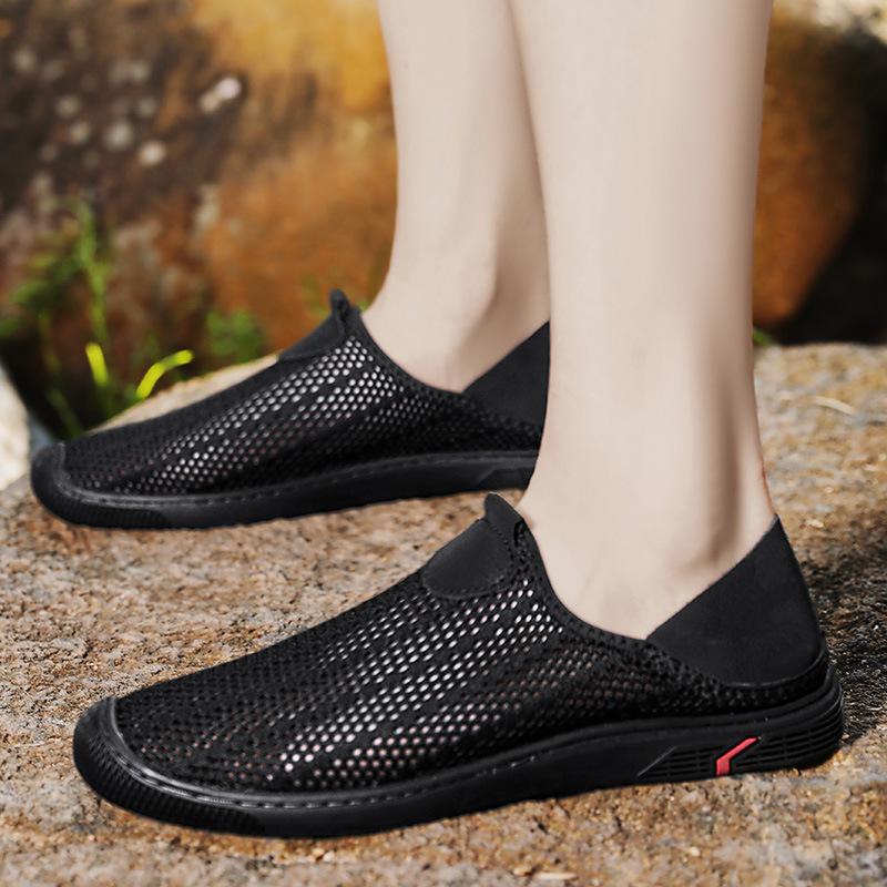 Frühling und Sommer Herren Mesh Schuhe Aushöhlen Atmungsaktives Mesh Freizeit Sport Slip-on Lofter Business Casual Schuhe