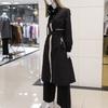 Women's Color Block Long Trench Coat with Detachable Hoodie