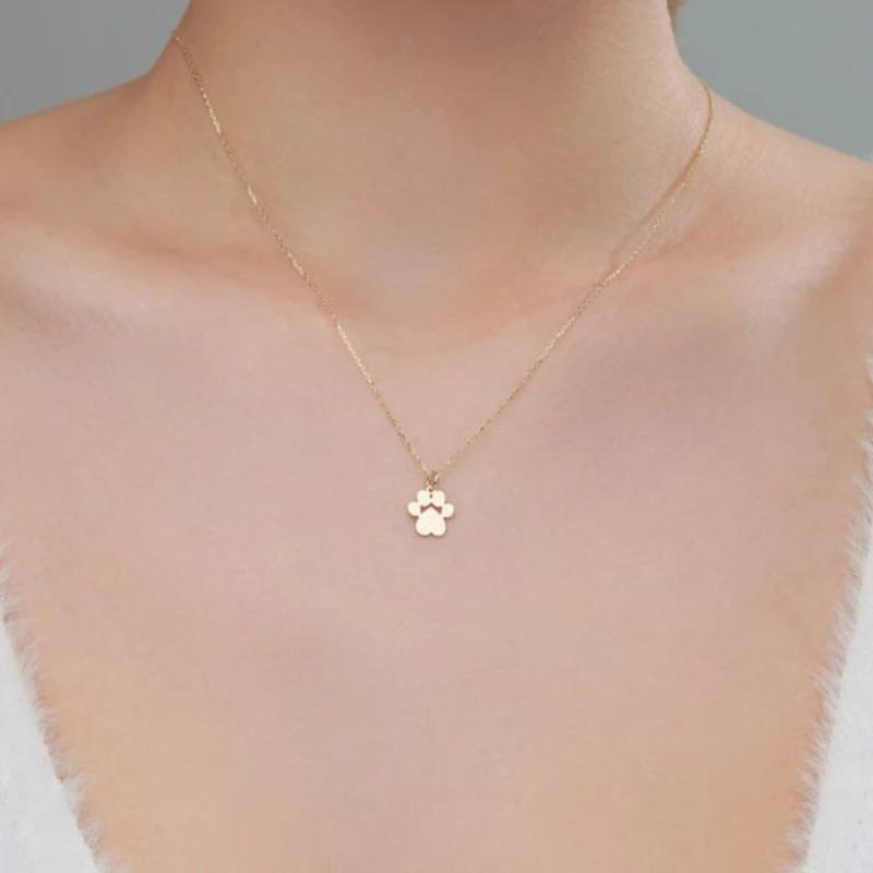 Stainless Steel Cat Paw Pendant Necklace Animal Paw Charm Choker Necklace Cat Paw Print Necklace Women Jewelry Simple Design