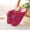 Unisex Non-slip Plush Corduroy Slippers with Bow, Warm Cotton Fleece Lining for Autumn and Winter