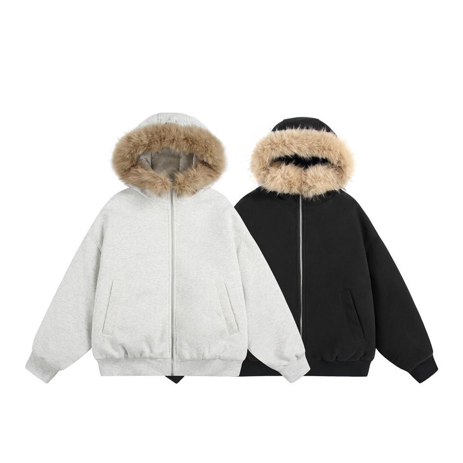 Maoqiaoyi Unisex Retro Mountain Eagle Hooded Jacket with Detachable Fur Collar, Winter Cotton Coat