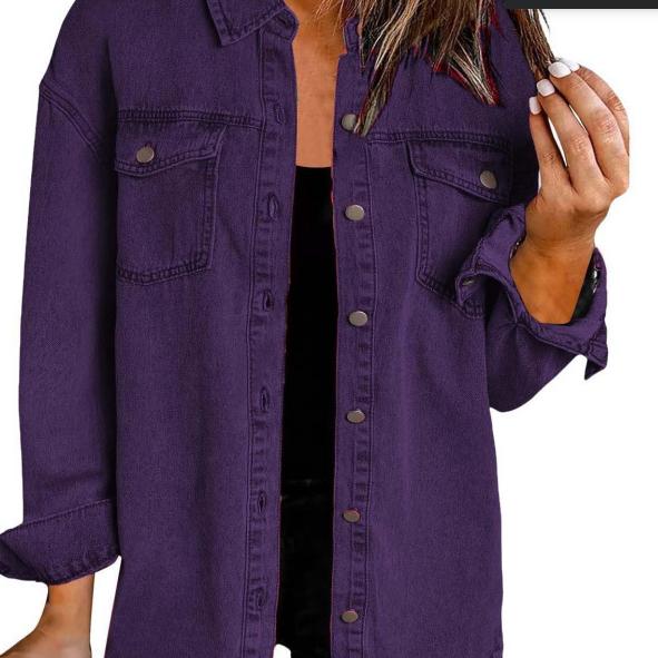 Damesmode Denim Shirtjack Gefreesde Zoom Knoop Casual Lange Mouw Jas