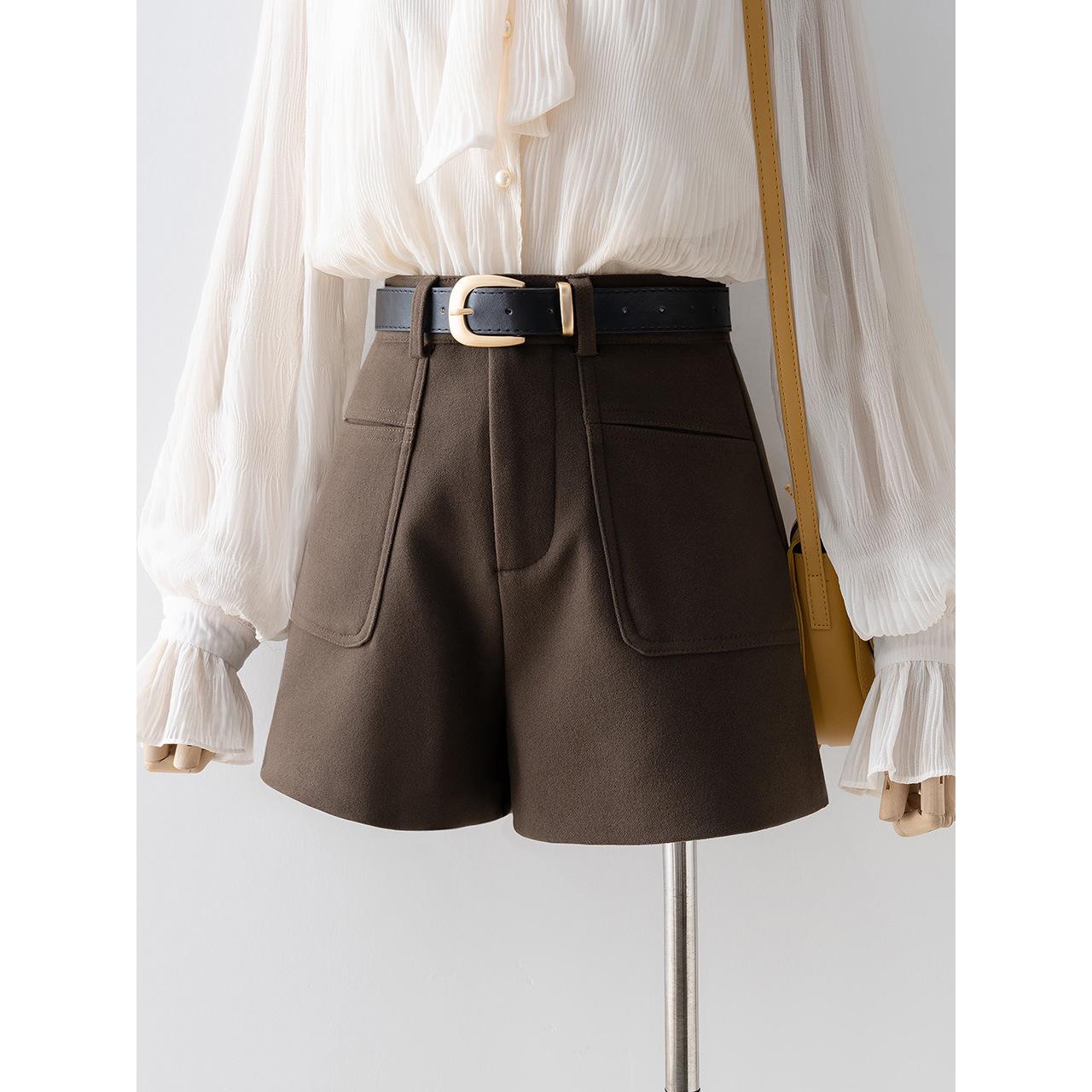 

Женские шерстяные шорты А-силуэта с высокой талией и широкими штанинами для осени/зимы M