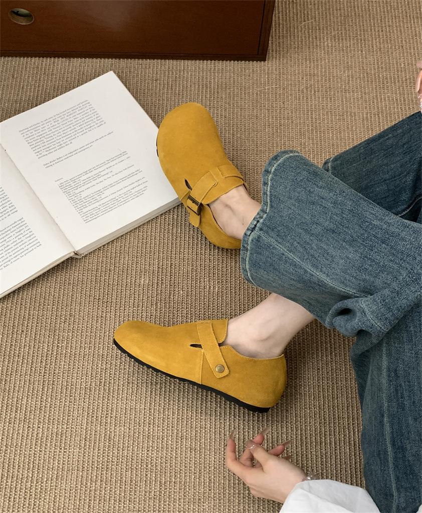 2025 Autumn and Winter New Leather Cow Velvet Outer Wear Full Bag Head Loafer Half Slippers Flat Bottom Loafer Single Shoes Women