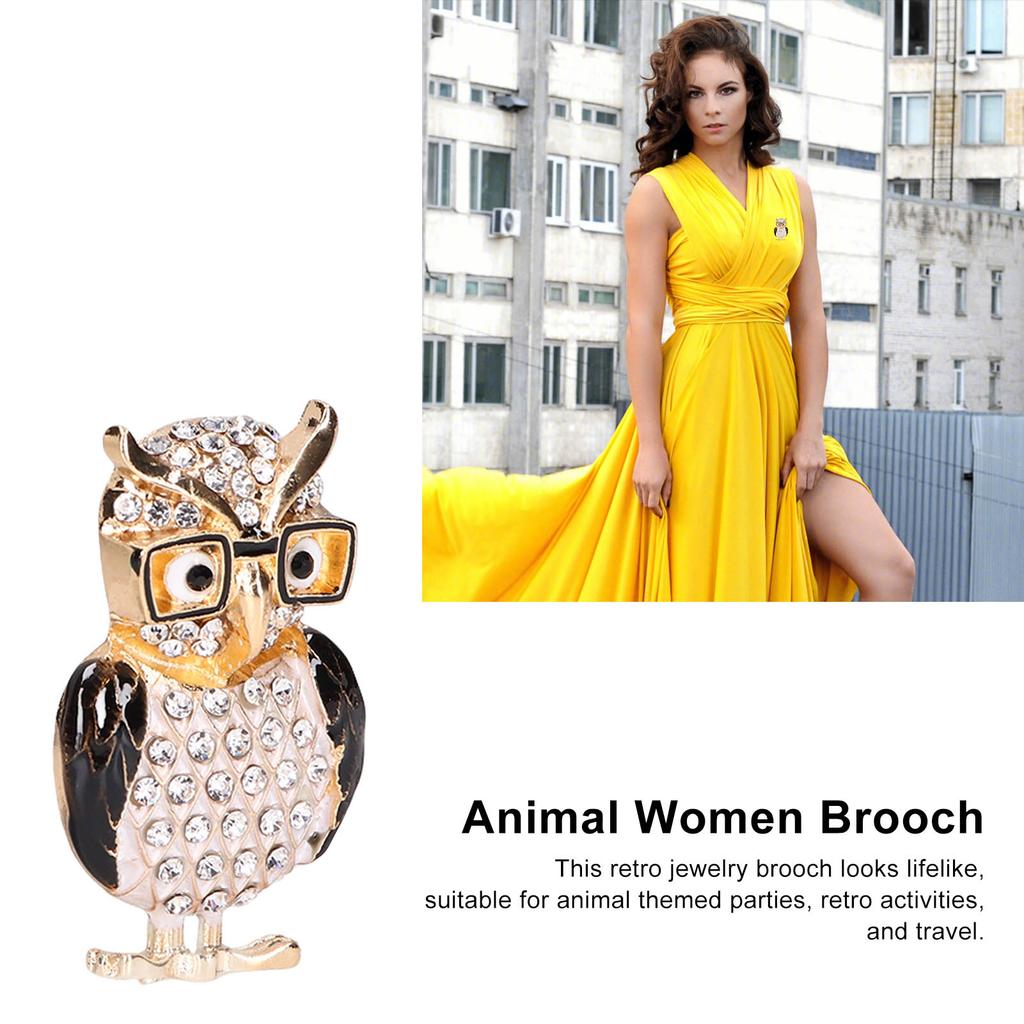 Spectacles Owl Brooch Alloy Rhinestone Cute Animal Brooch for Women Girls Festival Jewelry Gift