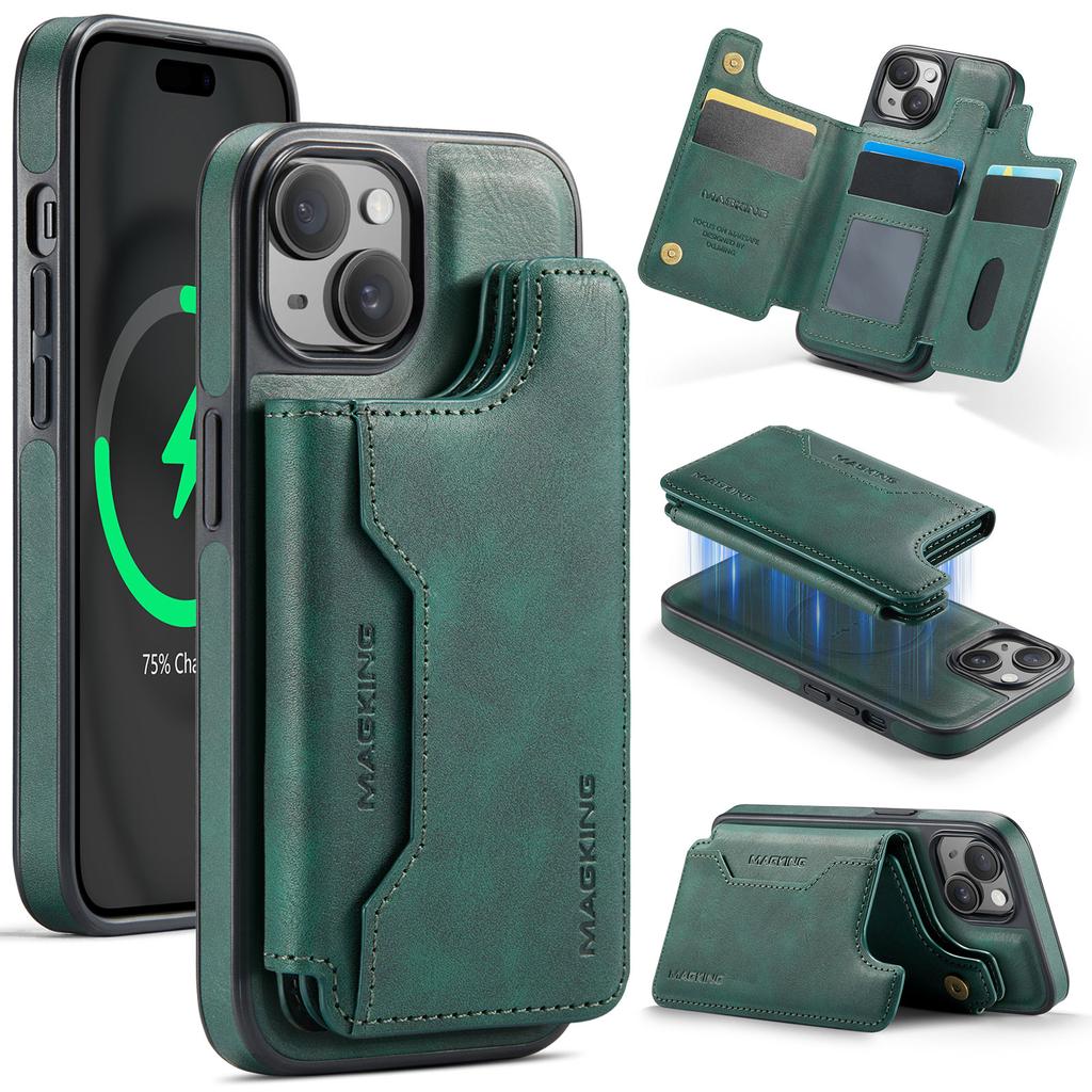 MAGKING K3 Series For iPhone 15 Case Compatible with MagSafe Wallet PC+TPU+PU Phone Cover
