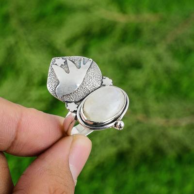 Womens Day Deal 925 Sterling Silver Rainbow Moonstone Gemstone Stackable Ring