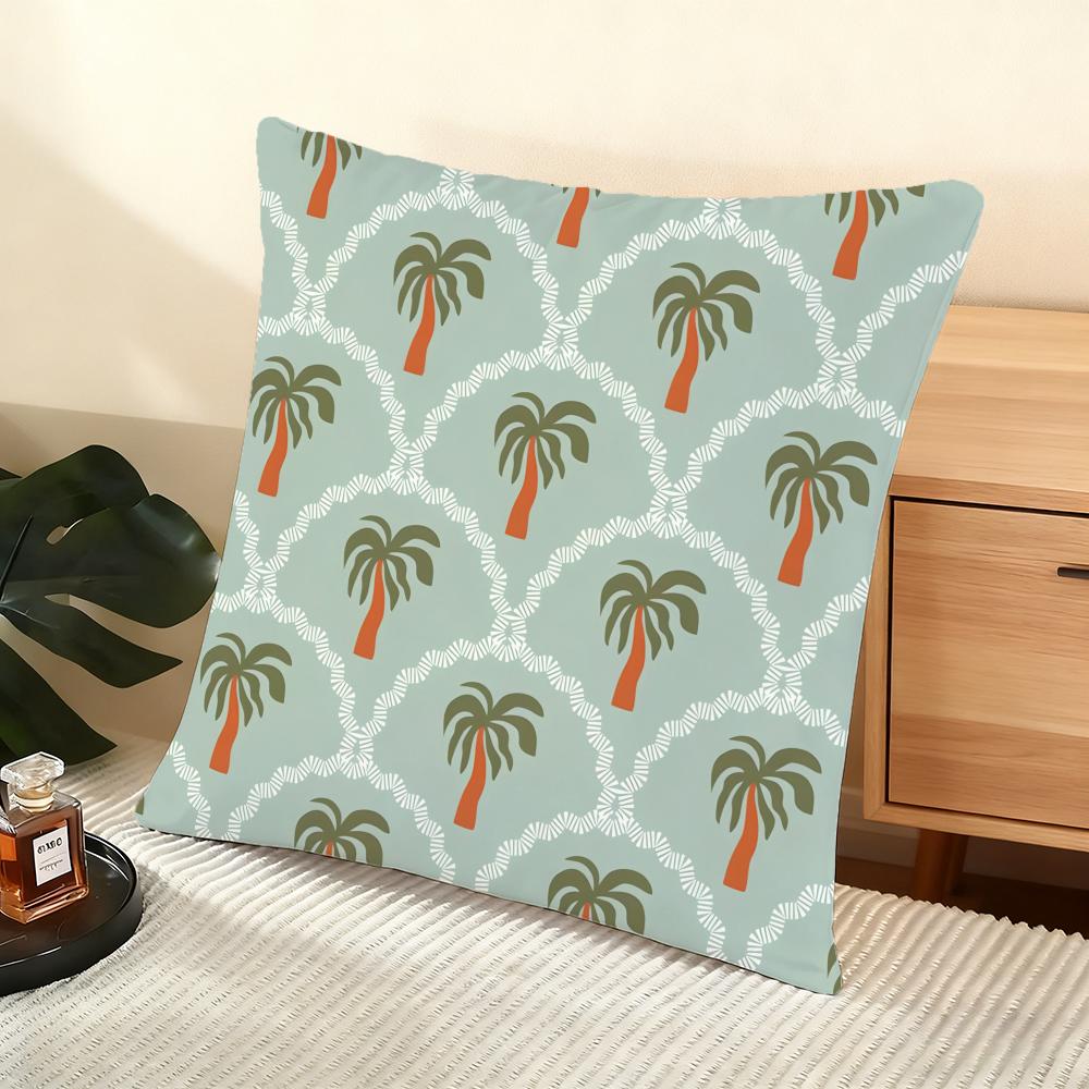 Palm Tree Pattern Cushion Cover Soft Short Plush Pillow Cover Smooth Cozy Texture Aesthetic Cushion Case Home Decor