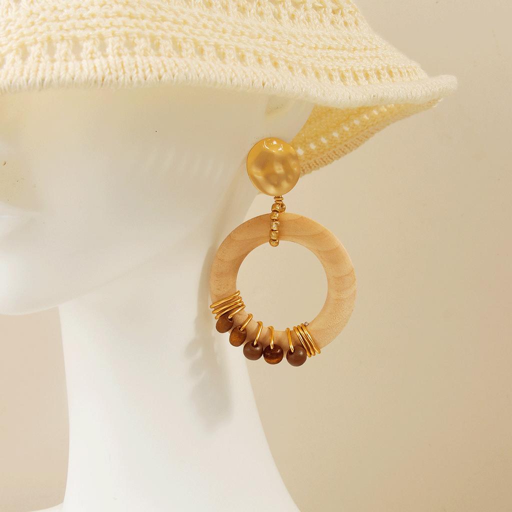 Explosive European and American Cross-border Jewelry Maillard Vintage Wooden Earrings Light Luxury Niche High-end Sense