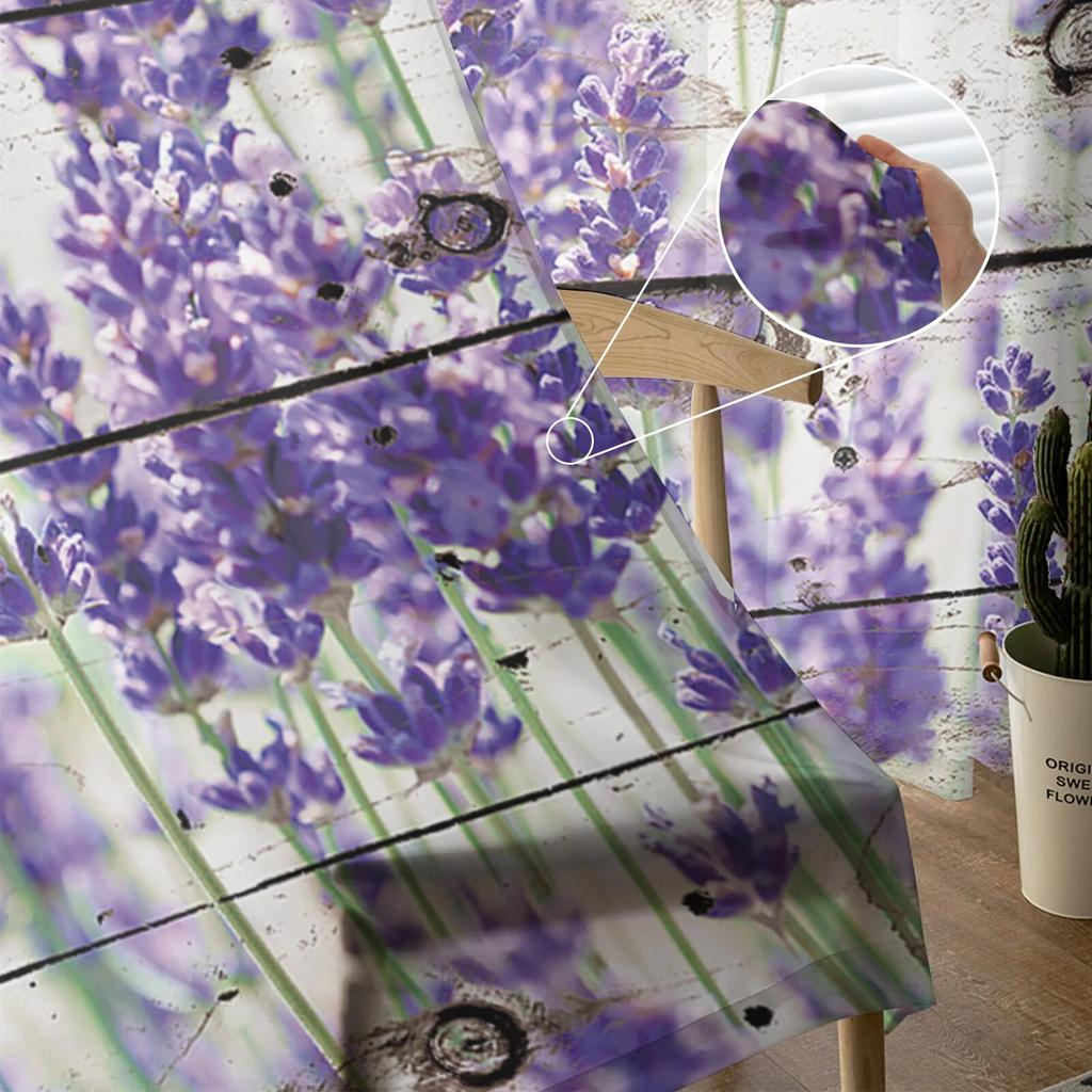 Lila Blumen-Lavendel-Tüll-Fenstervorhang für Wohnzimmer, moderner transparenter Vorhang für Schlafzimmer, Küche, Vorhänge nach Maß