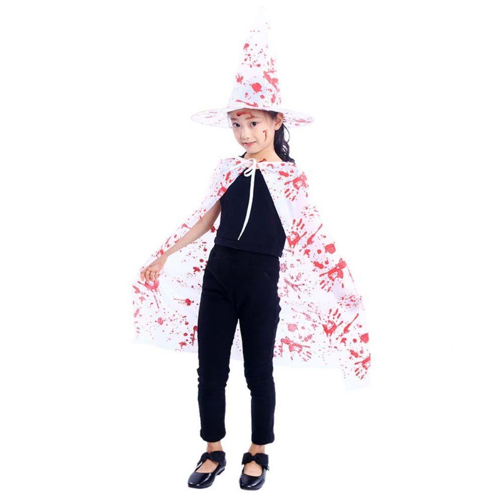 Blood Printed Halloween Blood Costume Cosplay Props Horror Cape Witch Cloak Hat Set  Decoration