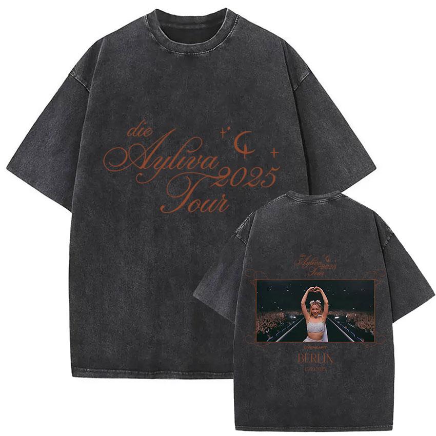 Vintage Washed Die Ayliva Tour 2025 Graphic T Shirt Men Women Fashion Aesthetic Short Sleeve Tshirt Summer 100 Cotton Tshirts S