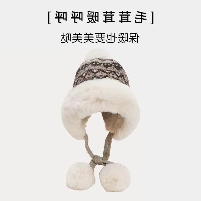Women S Winter Knit Hat With Pom Pom Earmuff Thick Warm Large Size
