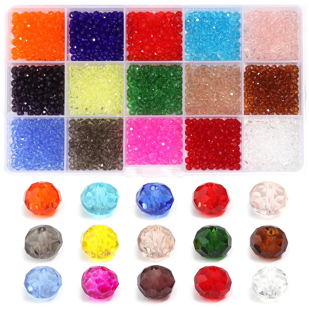 4/6/8mm Farbkristallperlen Set Facettiertes Glas Lose Perlen 15 Fächer/Box für DIY Armband Halskette Schmuckherstellung Zubehör Set