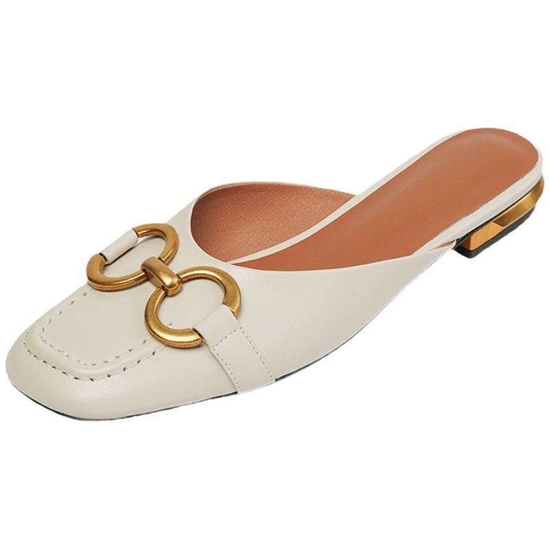 Våren 2025 nye retro hestesetespenn Muller tøfler dame sommer nisje yttertøy veske hode lav hæl halv slep dame tøfler