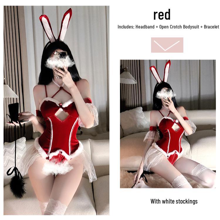 Christmas Bunny Girl Lace Bodysuit - Sexy Cosplay Lingerie with Pure Desire Trim