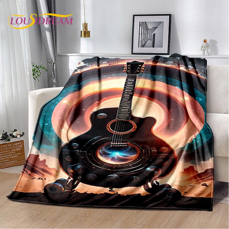 Skull Electric Guitar Classical Guitar Blanket,Soft Throw Blanket for Home Bedroom Bed Sofa Picnic Travel Office Cover Kids Gift