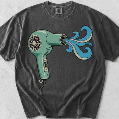 Pop Art Hair Dryer Graphic Tee, Retro 60s Style, Comfort Colors Cotton