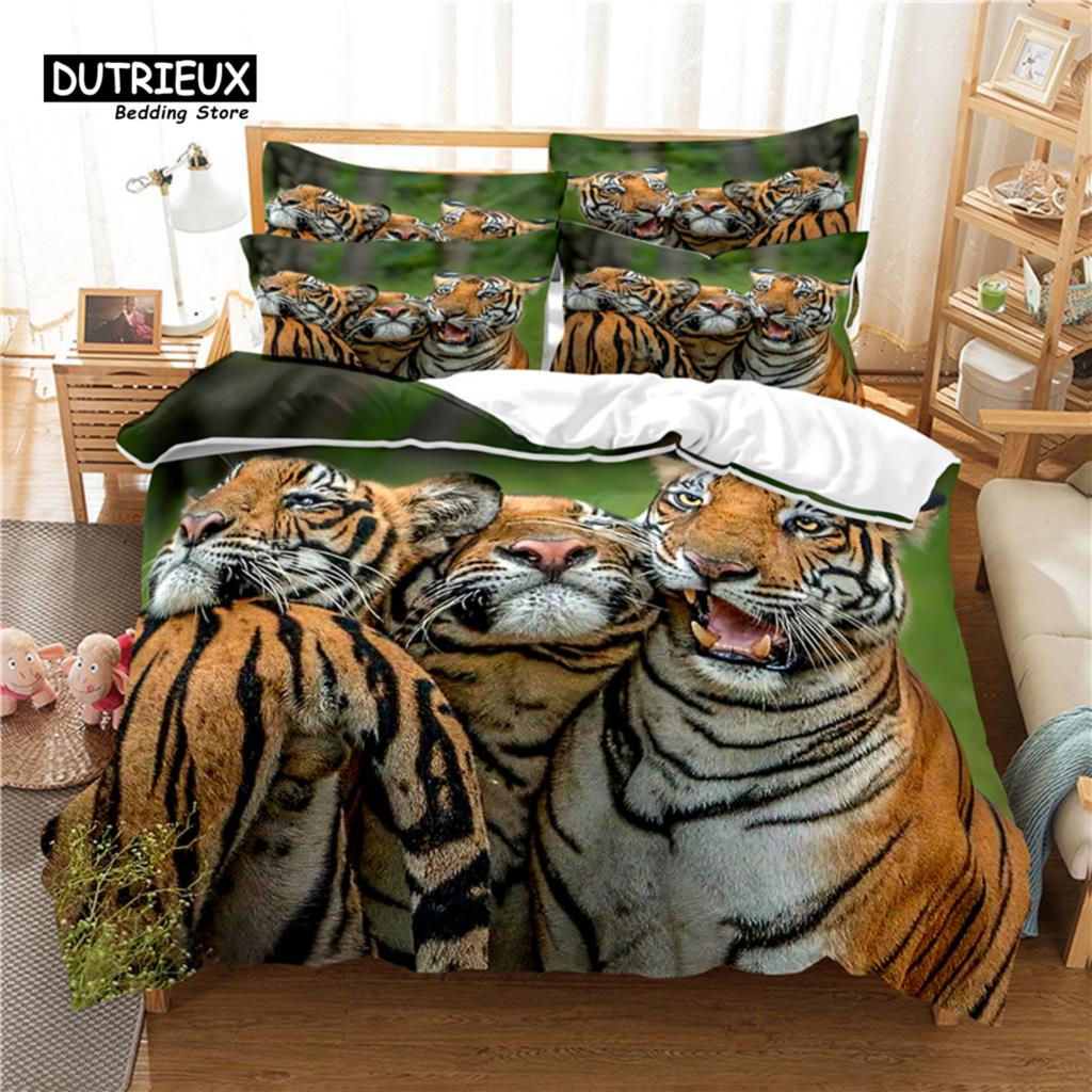 Tiger Digital Printing Bedding Set, Duvet Cover, 3D Bedding, Linen, Queen Size, Fashion Design