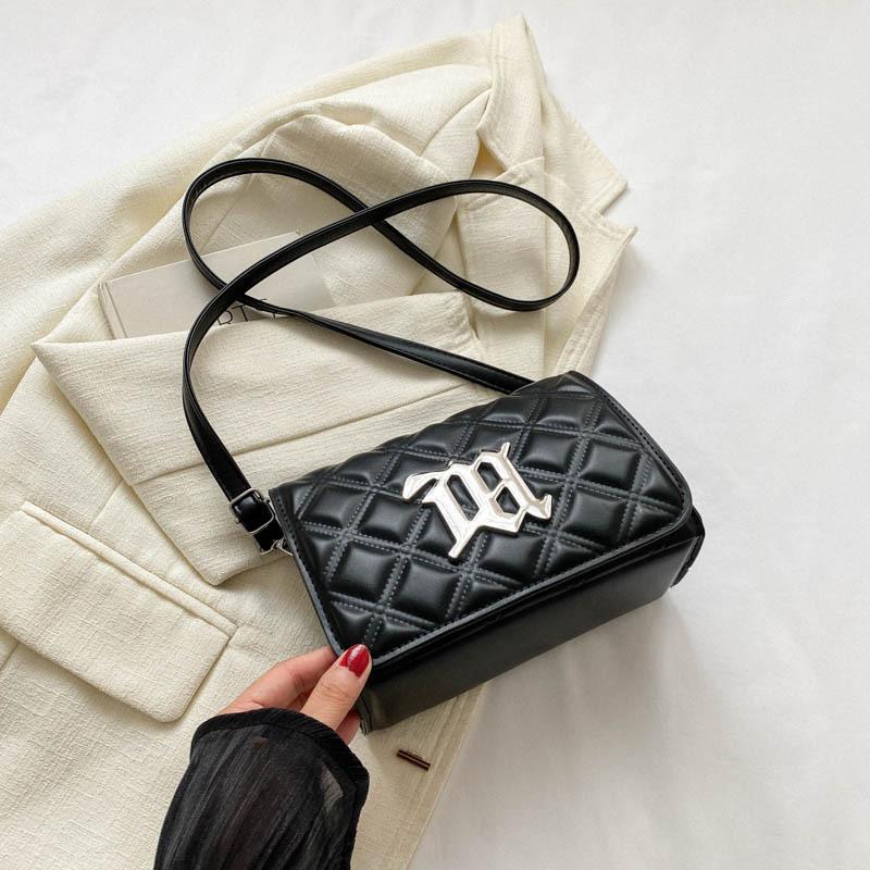 Small square bag rhombus embroidery thread temperament simple small bag women's 2025 early spring new versatile ins shoulder messenger bag