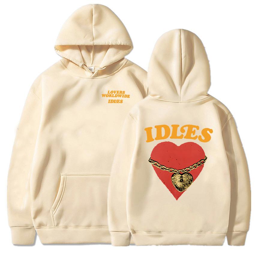 IDLES LOCKED HEART HOODIE Długi Rękaw Moda Męskie Bluzy z Kapturem Unisex Streetwear Zespół Punkowy Hip Hopowe Pulowery Ubrania Męskie