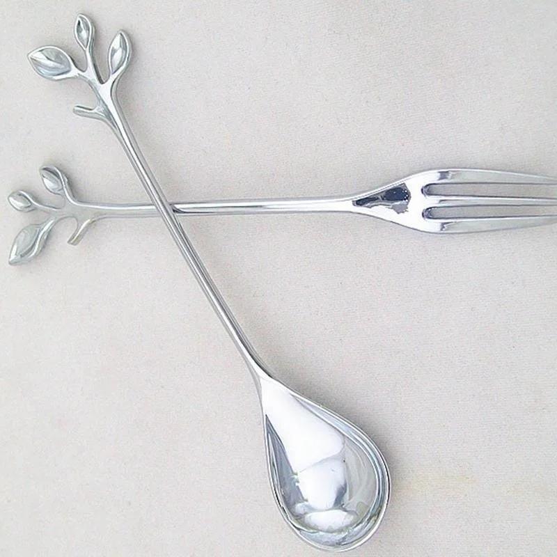 1PC Alloy Gold Shaped Leaves Silver Copper Coffee Forks Fork Kitchen Cutlery Dining Room Snack Bar Sweet Dinner Set 12cm