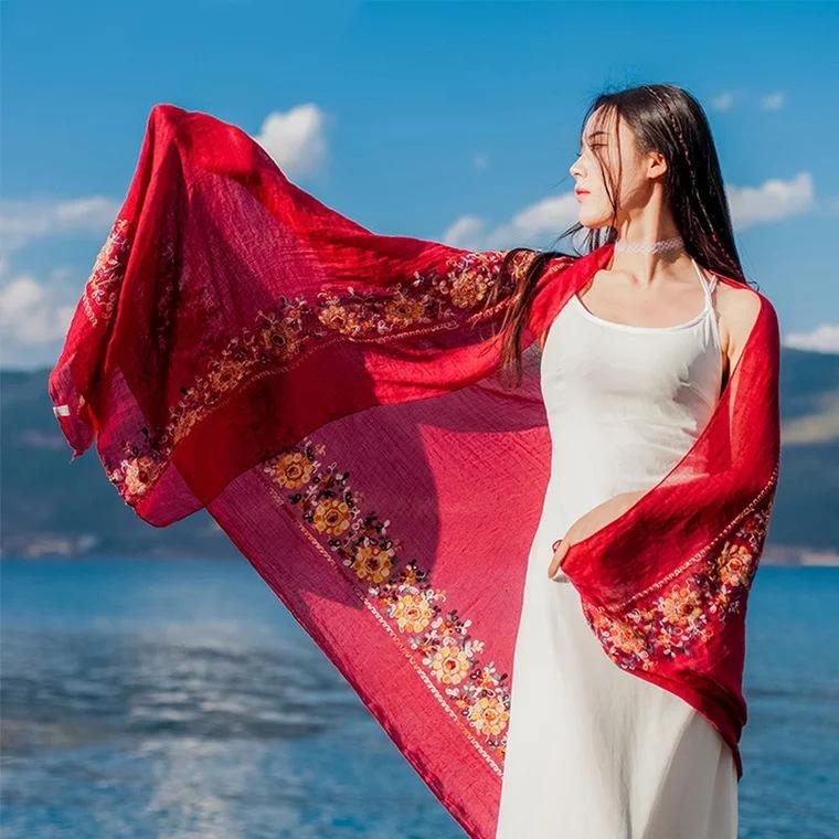 Summer Sunscreen Shawl Beach Scarf Thin Ethnic Scarf Fashionable Temperament Cotton Linen Vietnamese Tulle Headscarf Women