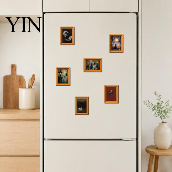 Kitchen Appliance Magnets Wooden Retro Frame Fridge Magnet, Strong Magnetic Decor for Refrigerator, Office Whiteboard Decoration Accessories