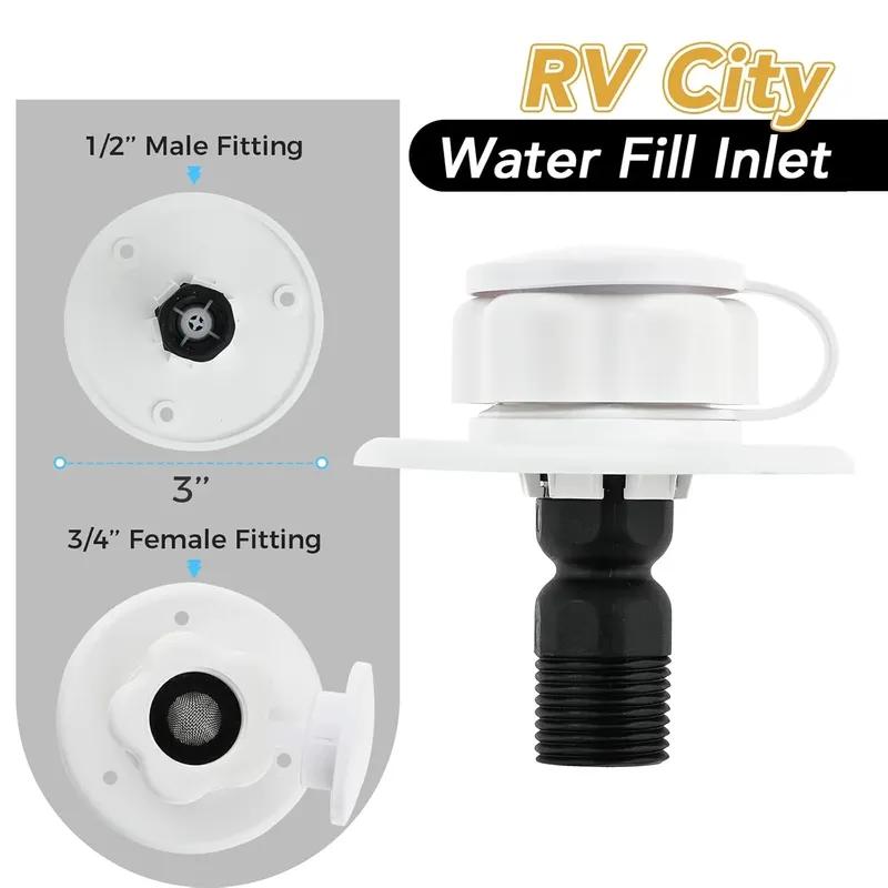 Auto Marine RV City Water Fill Inlet Flange Brass with Garden Hose Elbow Check Valve 90 Degree Connector 1/2" NPT Male 3" Flange