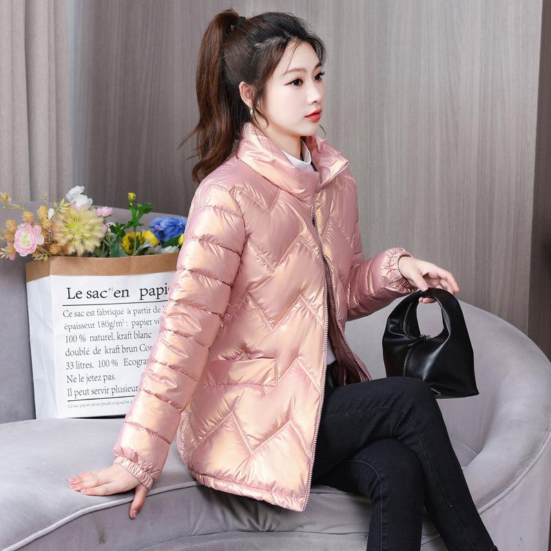 Damen Daunenjacke Winter glänzend Übergröße Stehkragen Parka Outwear Daunen gepolsterte Mäntel weiblich