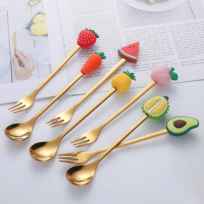 Cuillère Fourchette en Acier Inoxydable Dessin Animé Fruit Macaron Cuillères à Dessert Fourchettes à Fruits Ensemble pour Enfants Accessoires de Cuisine