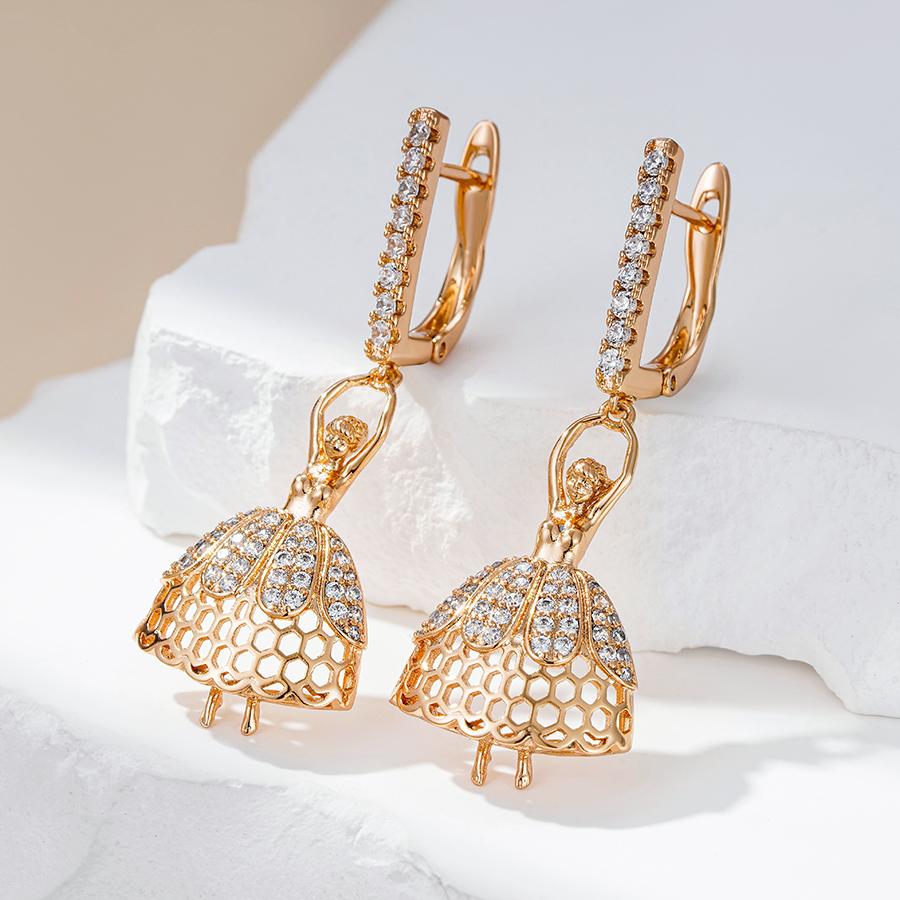Romantic Ballet Long Dangle Earrings Fashion  Rose Gold Color With Natural Zircon Accessories Women Daily Jewelry