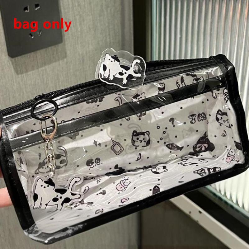 Cartoon Translucent Pencil Case Multi-Layer Vertical Large-Capacity Stationery Storage Bag School Supply Cosmetic Bag