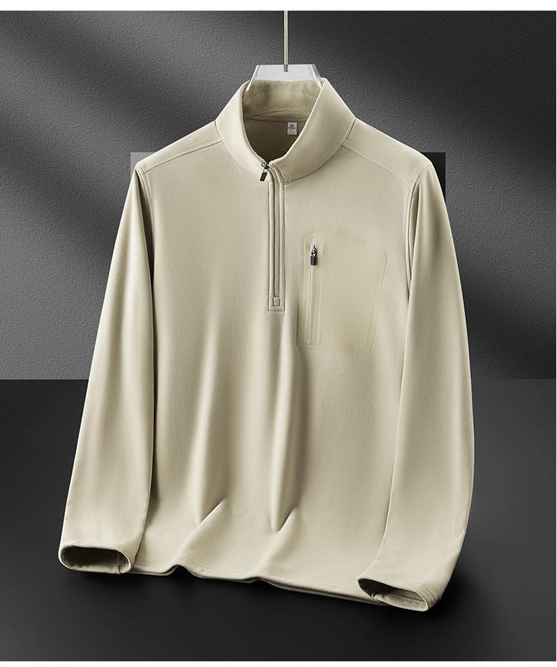 Men's Autumn/Winter Stand-Up Collar Fleece Sweatshirt: Warm Half-Zip, Long-Sleeve, Fashionable & Versatile for Outdoor Sports.