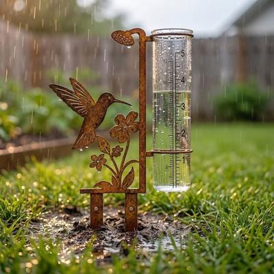 Freeze Proof Garden Rain Meter Vintage Flower Bird Yard Rainfall Monitor Weather Station